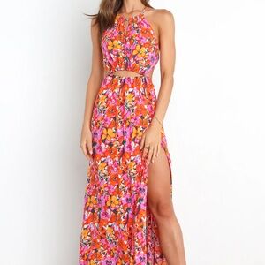 Petal & Pup Senorita Floral Halter Maxi Dress with Slit NWOT